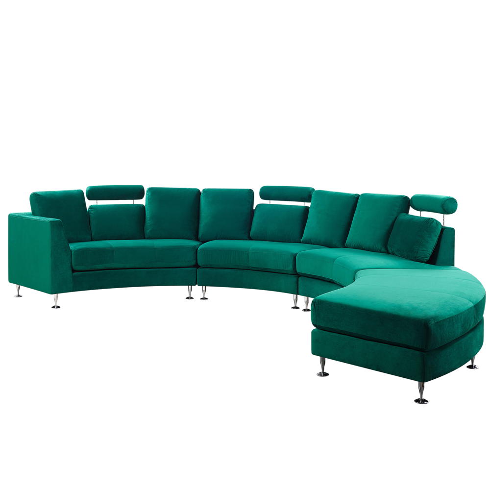 Divano Curvo Rivestimento Velluto Verde Scuro Modulare 8 Posti Poggiatesta Regolabile Moderno