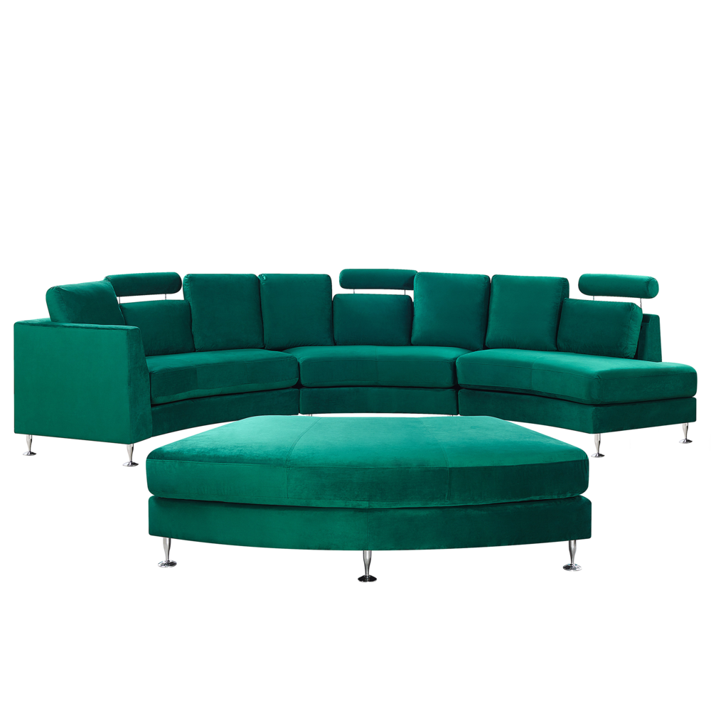 Divano Curvo Rivestimento Velluto Verde Scuro Modulare 8 Posti Poggiatesta Regolabile Moderno