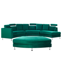 Divano Curvo Rivestimento Velluto Verde Scuro Modulare 8 Posti Poggiatesta Regolabile Moderno