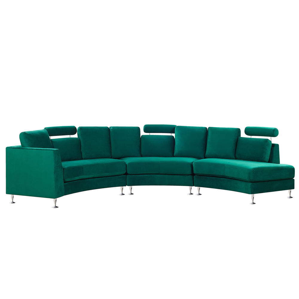 Divano Curvo Rivestimento Velluto Verde Scuro Modulare 8 Posti Poggiatesta Regolabile Moderno