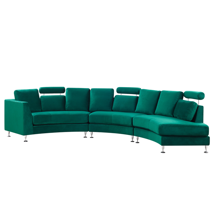 Divano Curvo Rivestimento Velluto Verde Scuro Modulare 8 Posti Poggiatesta Regolabile Moderno