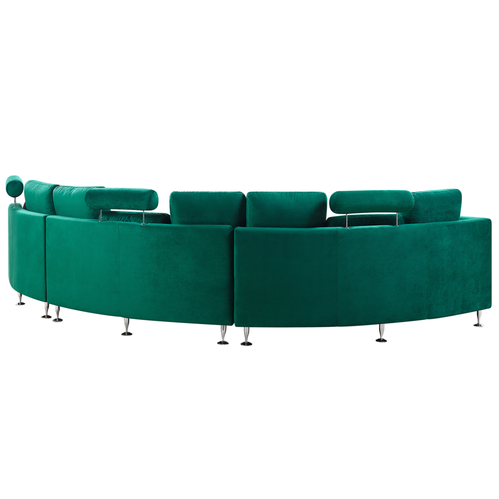 Divano Curvo Rivestimento Velluto Verde Scuro Modulare 8 Posti Poggiatesta Regolabile Moderno