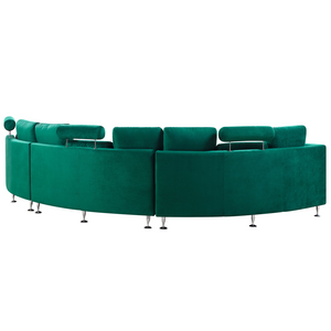 Divano Curvo Rivestimento Velluto Verde Scuro Modulare 8 Posti Poggiatesta Regolabile Moderno