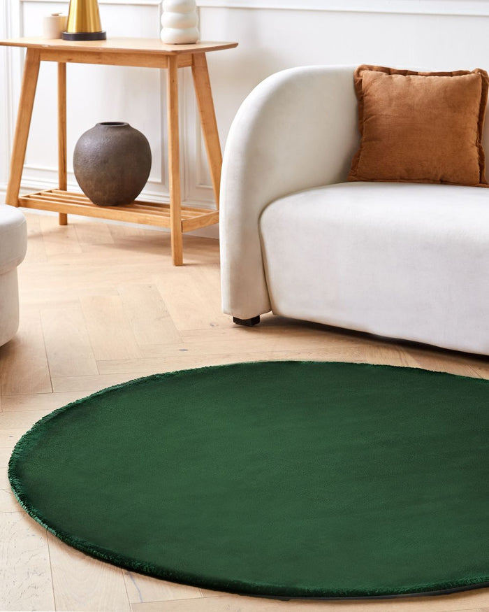 Tappeto Verde Smeraldo Viscosa Rotonda 140 cm Trapuntato a Mano pelo corto Moderno