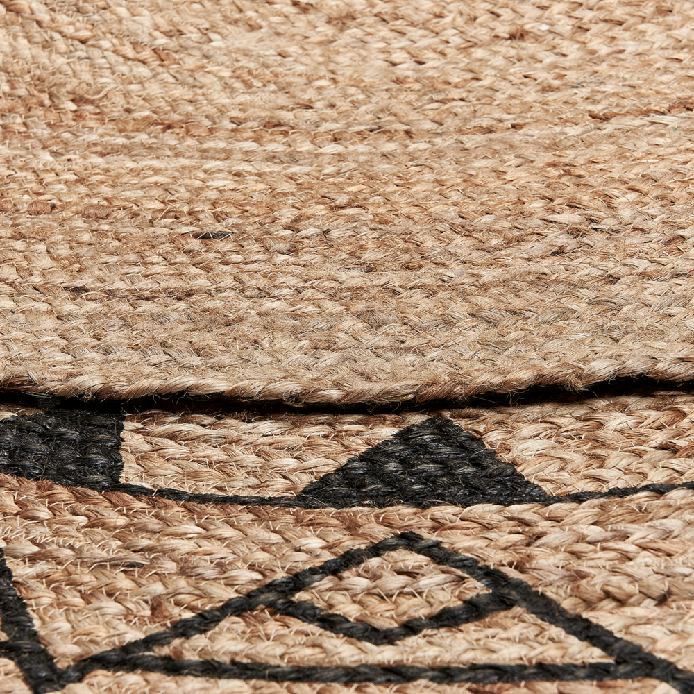 Tappeto tappetino Beige Nero Rotondo 140 cm Boho Rustico Spirale Intrecciata Juta