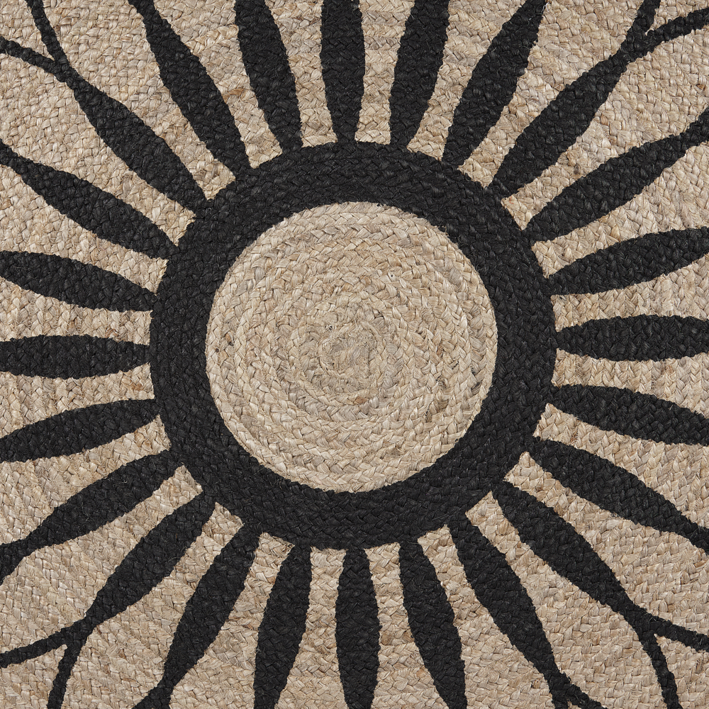 Tappeto tappetino Beige Nero Rotondo 140 cm Boho Mandala Rustico Juta