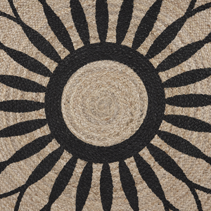 Tappeto tappetino Beige Nero Rotondo 140 cm Boho Mandala Rustico Juta