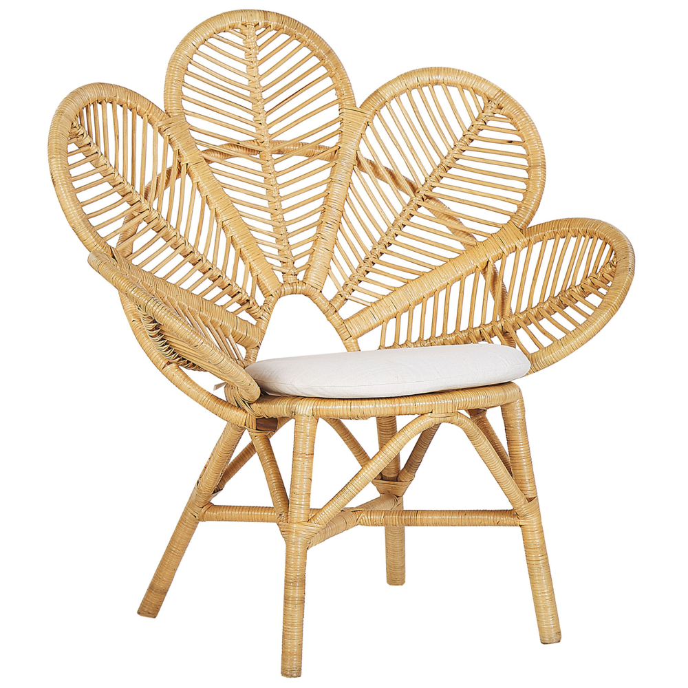 Set di 2 sedie pavone cuscino in cotone rattan beige giardino all'aperto per interni boho