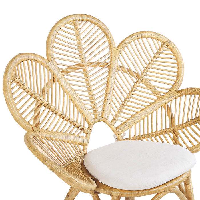 Set di 2 sedie pavone cuscino in cotone rattan beige giardino all'aperto per interni boho