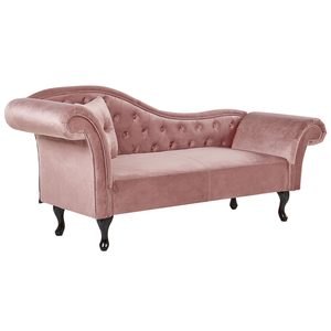 Chaise longue in Velluto Rosa Scuro con Bottoni e Rivestimento Trapuntato versione sinistra con Cuscino