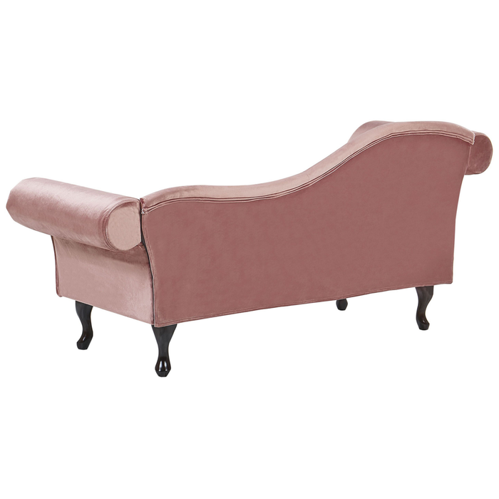 Chaise longue in Velluto Rosa Scuro con Bottoni e Rivestimento Trapuntato versione sinistra con Cuscino