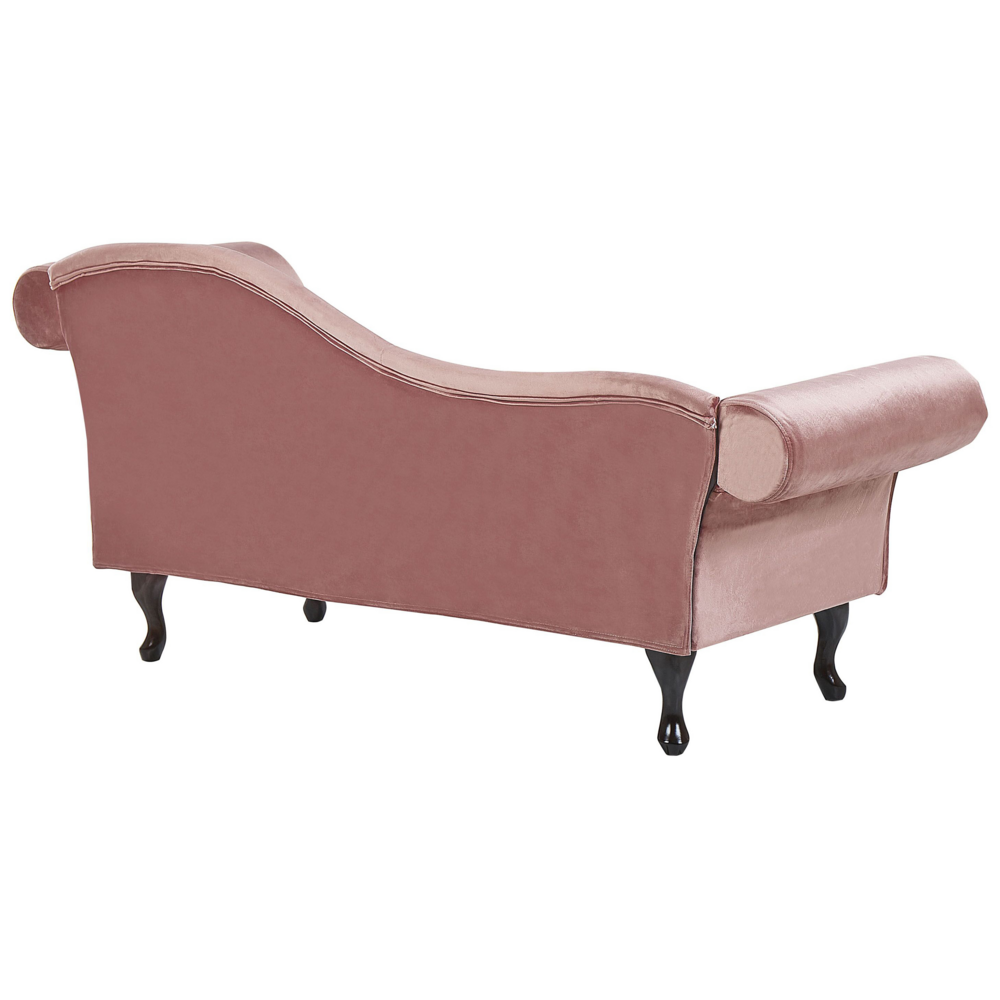 Chaise longue in Velluto Rosa Scuro con Bottoni e Tappezzeria Trapuntata versione destra con Cuscino