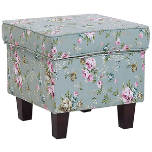 Poltrona con poggiapiedi in tessuto motivo floreale verde gambe in legno stile Wingback