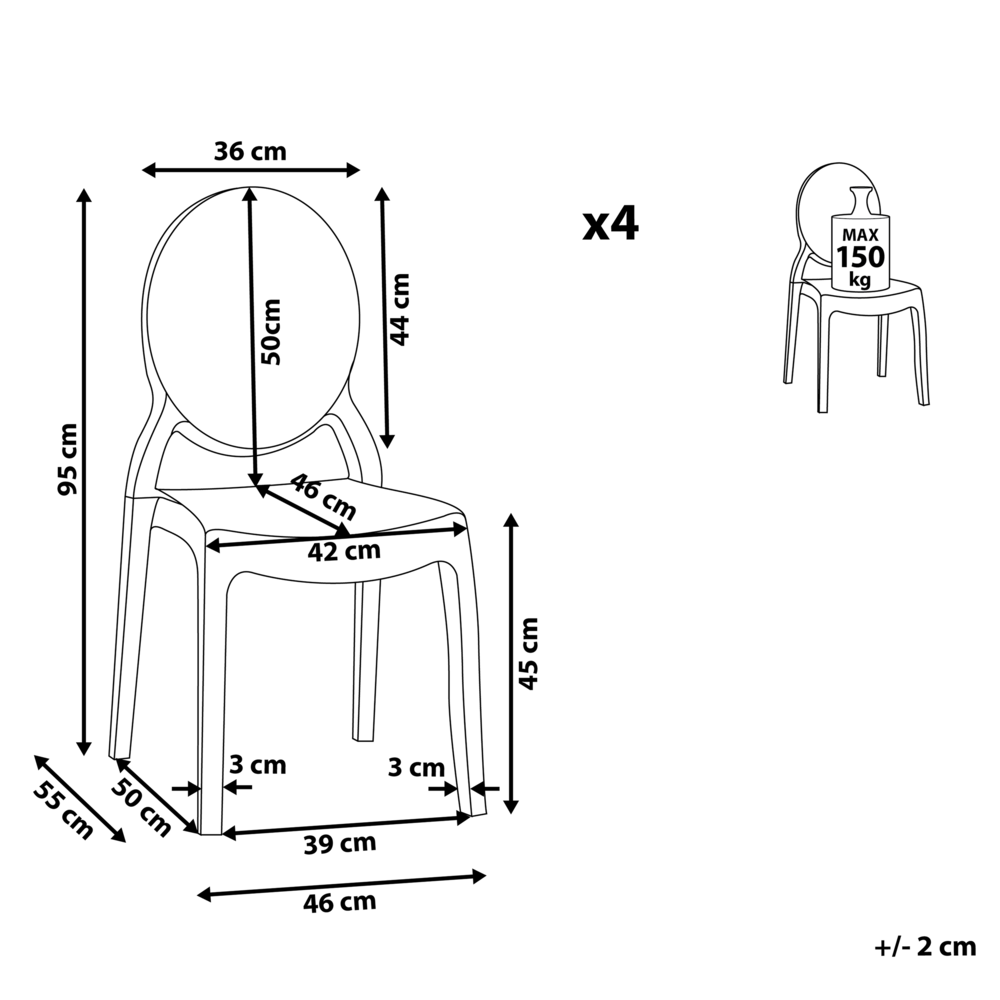 Set di 4 sedie da pranzo in materiale sintetico trasparente schienale solido impilabili design vintage moderno