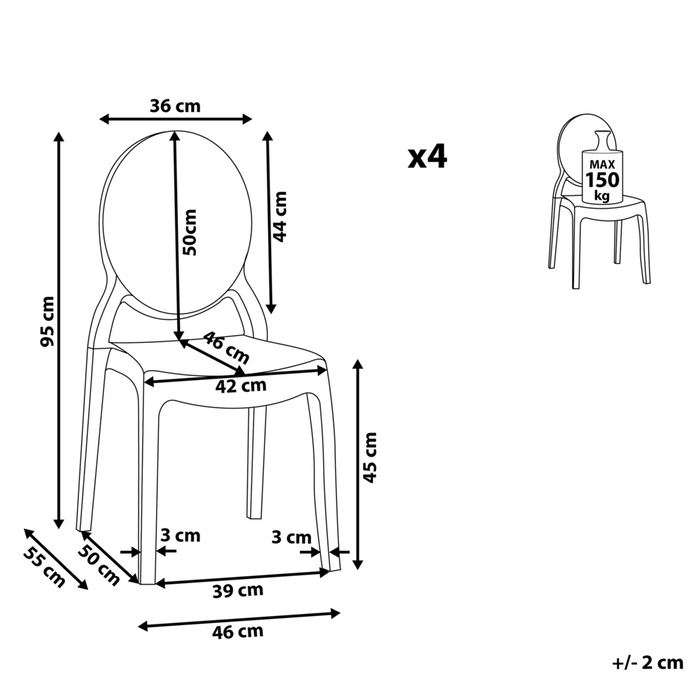 Set di 4 sedie da pranzo in materiale sintetico trasparente schienale solido impilabili design vintage moderno