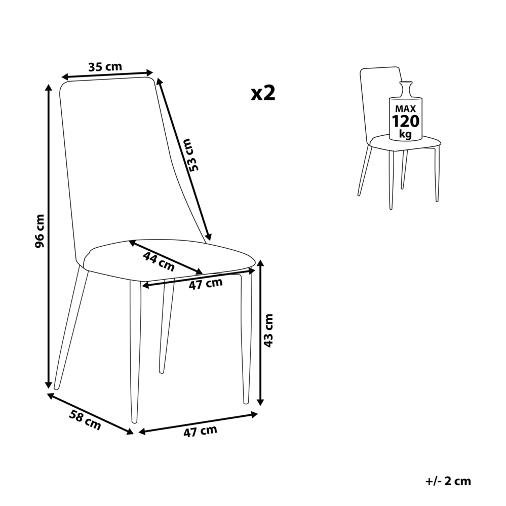 Set di 2 sedie da pranzo con sedile imbottito in tessuto beige e legno chiaro con schienale alto