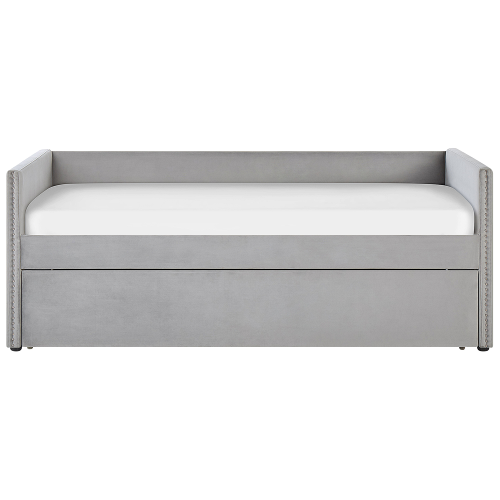 Letto estraibile 90 x 200 cm Velluto grigio chiaro Singolo doghe in legno Daybed Glamour Borchie decorative