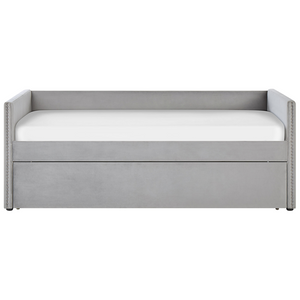 Letto estraibile 90 x 200 cm Velluto grigio chiaro Singolo doghe in legno Daybed Glamour Borchie decorative