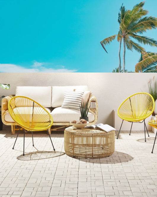 Set di 2 Sedie da Giardino Giallo Rattan Sintetico Papasan Modern
