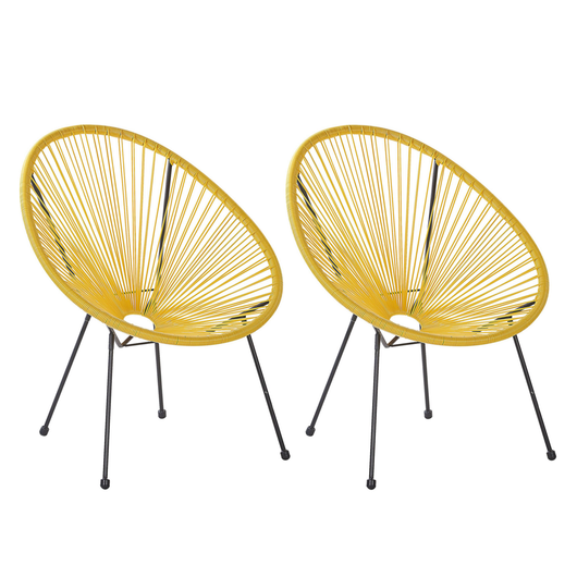 Set di 2 Sedie da Giardino Giallo Rattan Sintetico Papasan Modern