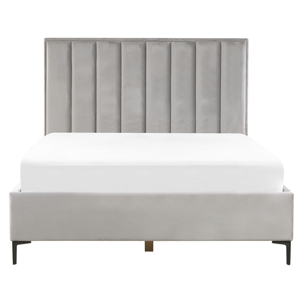 Letto in velluto grigio chiaro 160 x 200 cm con contenitore ottomana testiera imbottita gambe in metallo Nero