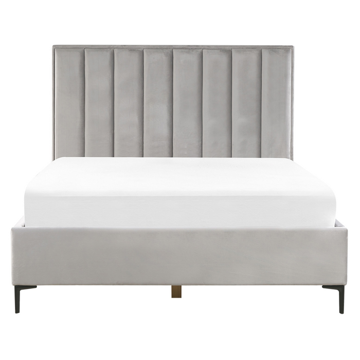 Letto in velluto grigio chiaro 160 x 200 cm con contenitore ottomana testiera imbottita gambe in metallo Nero