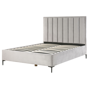 Letto in velluto grigio chiaro 160 x 200 cm con contenitore ottomana testiera imbottita gambe in metallo Nero