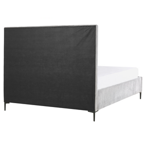 Letto in velluto grigio chiaro 160 x 200 cm con contenitore ottomana testiera imbottita gambe in metallo Nero