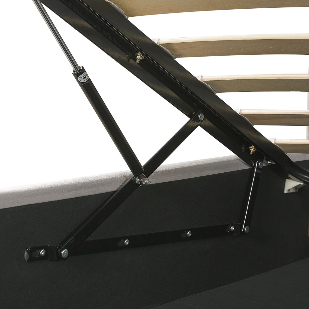 Letto in velluto grigio chiaro 160 x 200 cm con contenitore ottomana testiera imbottita gambe in metallo Nero