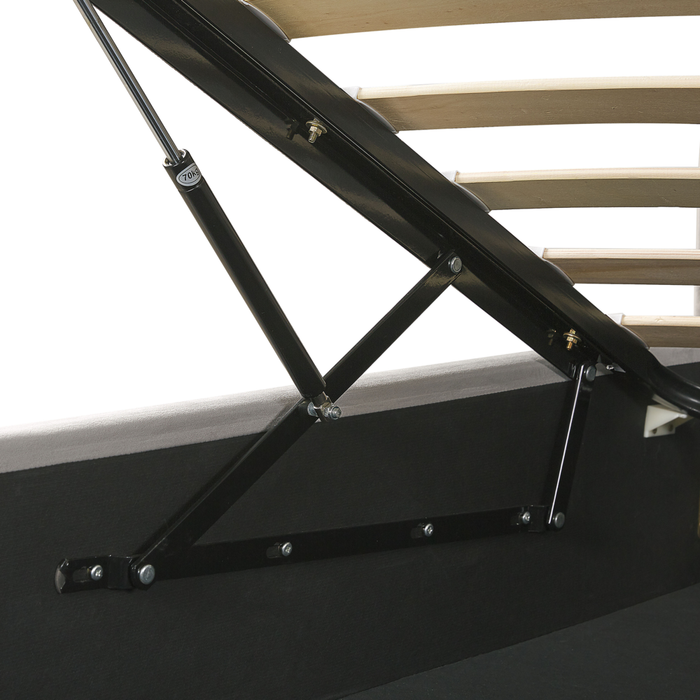 Letto in velluto grigio chiaro 160 x 200 cm con contenitore ottomana testiera imbottita gambe in metallo Nero