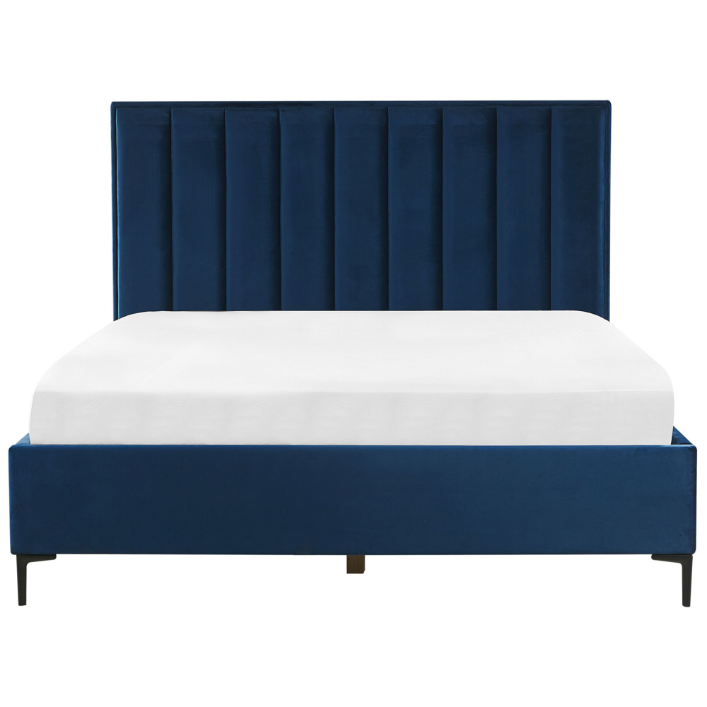 Set camera da letto Blue velluto 180 x 200 cm con contenitore 2 comodini imbottiti