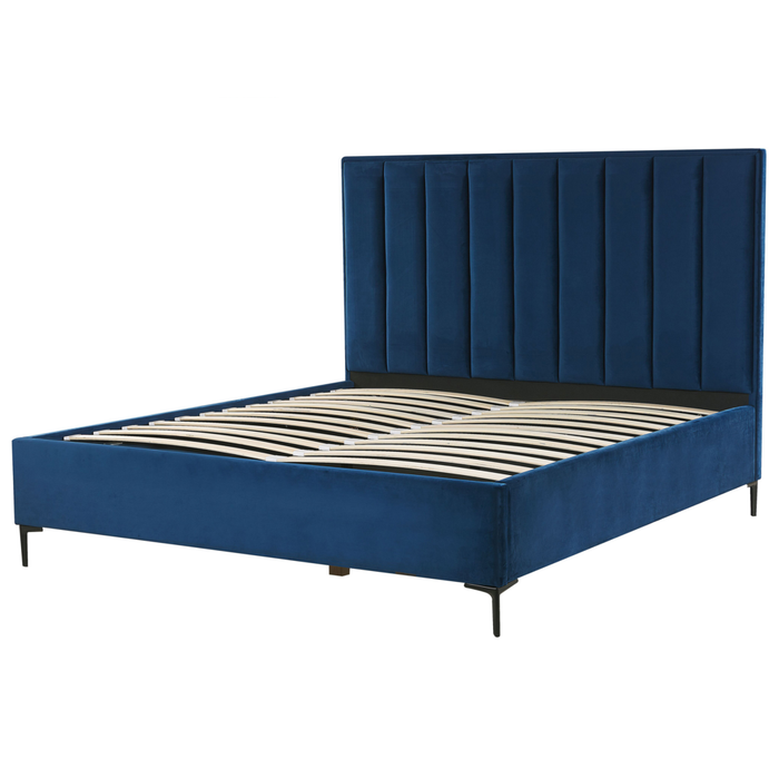 Set camera da letto Blue velluto 180 x 200 cm con contenitore 2 comodini imbottiti