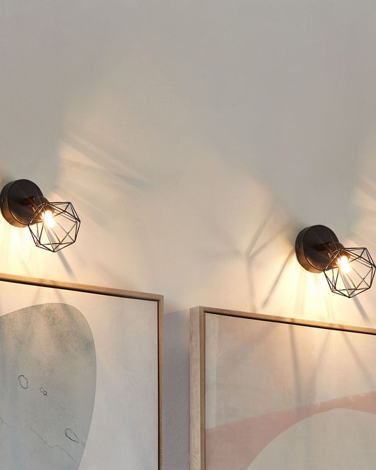 Set di 2 Lampade da Parete applique Nero Metallo Gabbia Paralume Orientabile Posizione Luce Moderna