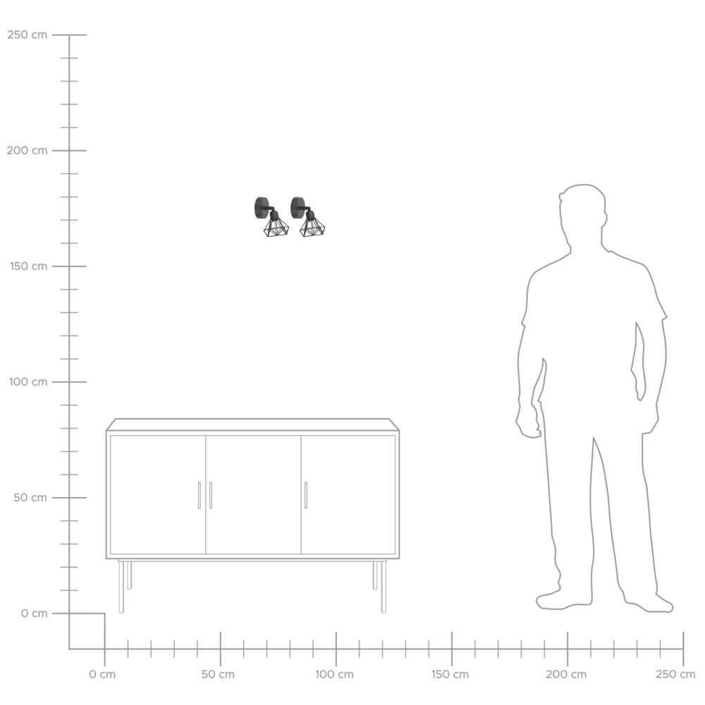 Set di 2 Lampade da Parete applique Nero Metallo Gabbia Paralume Orientabile Posizione Luce Moderna