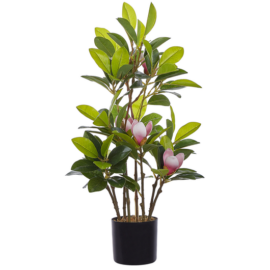 Magnolia artificiale in vaso in materiale sintetico verde e rosa 70 cm Accessorio decorativo per interni