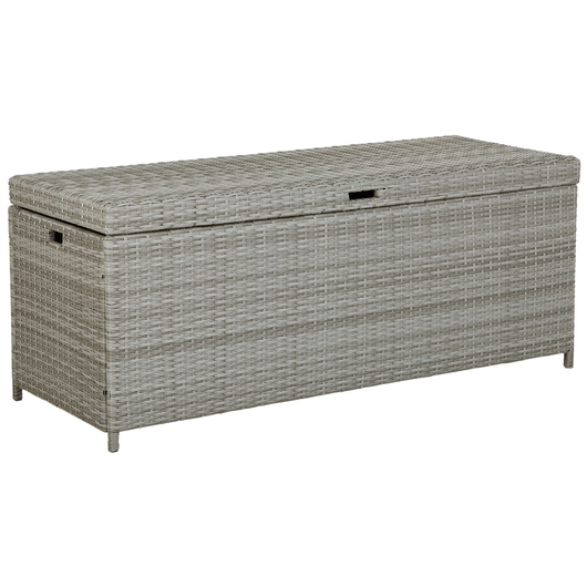 Cesta baule portaoggetti da esterno Cuscino da giardino in finto rattan grigio 158 x 63 cm