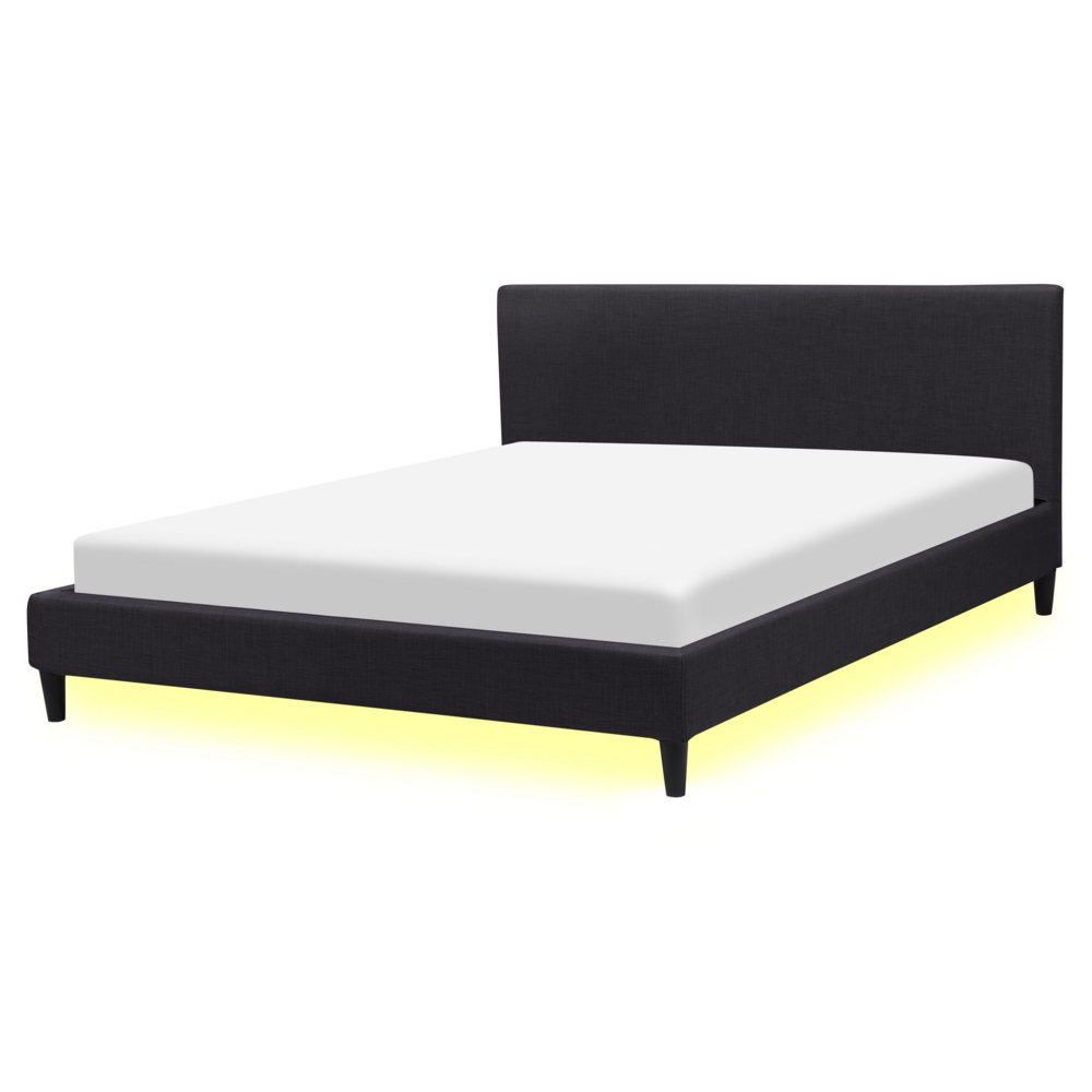 Letto 160 x 200 cm Rete a doghe in tessuto Nero con LED bianco contemporaneo