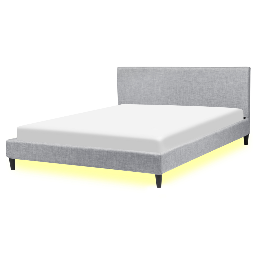 Letto 160 x 200 cm con rete a doghe in tessuto grigio con LED bianco contemporaneo