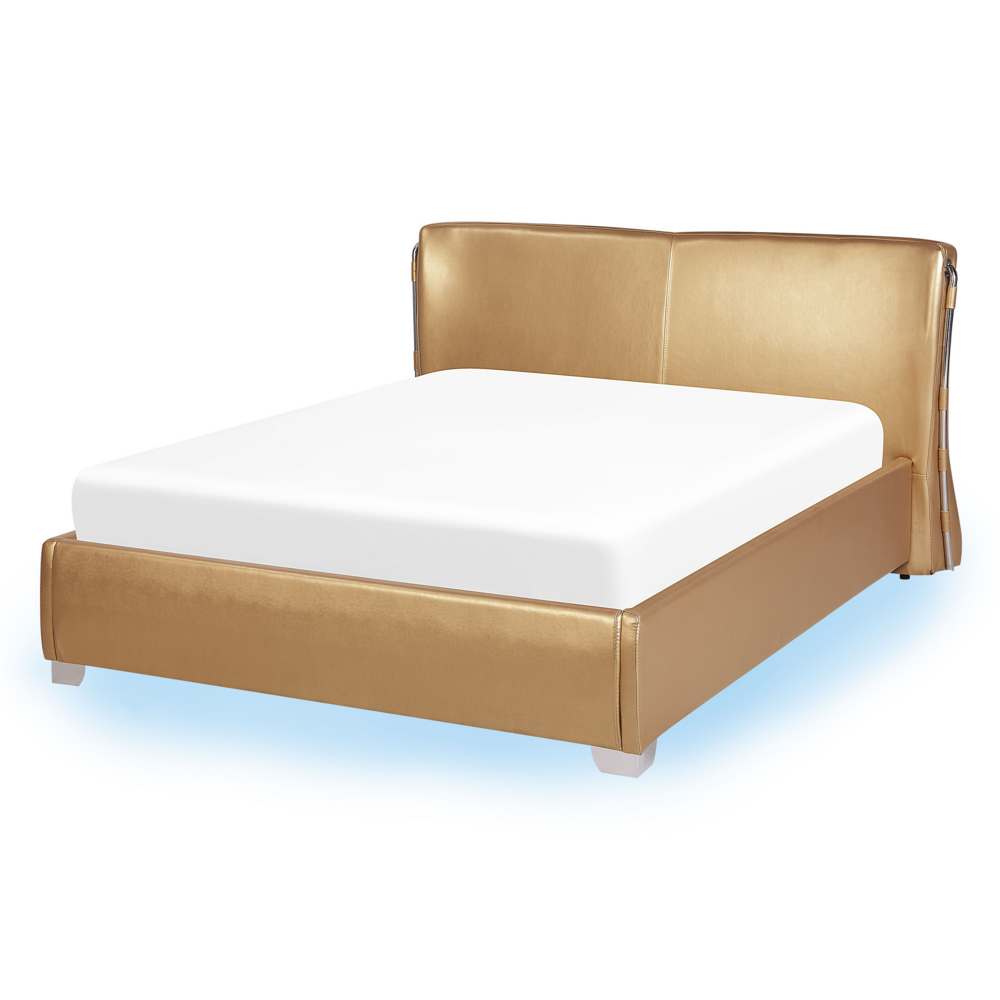 Letto matrimoniale 140 cm 6 con rete a doghe in pelle dorata contemporanea
