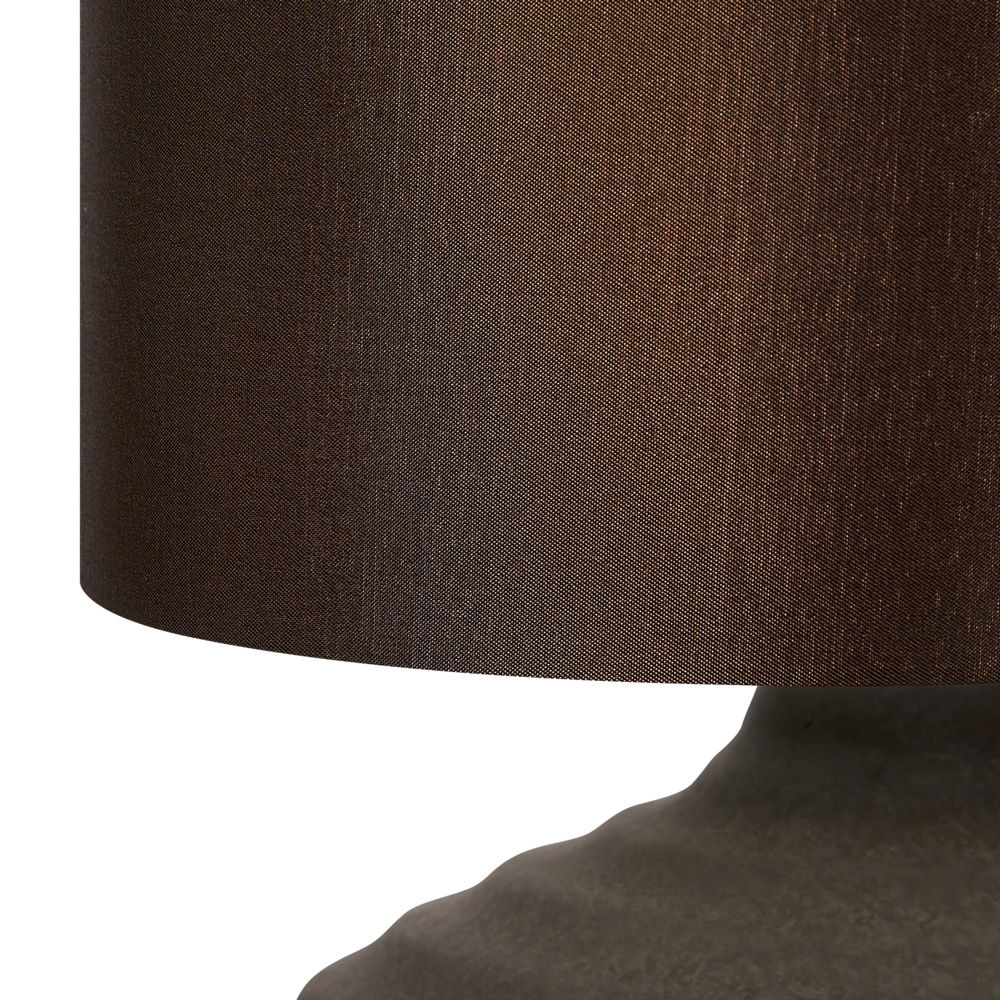 Lampada da tavolo Lampada da comodino con paralume in tamburo di seta marrone con base in ceramica