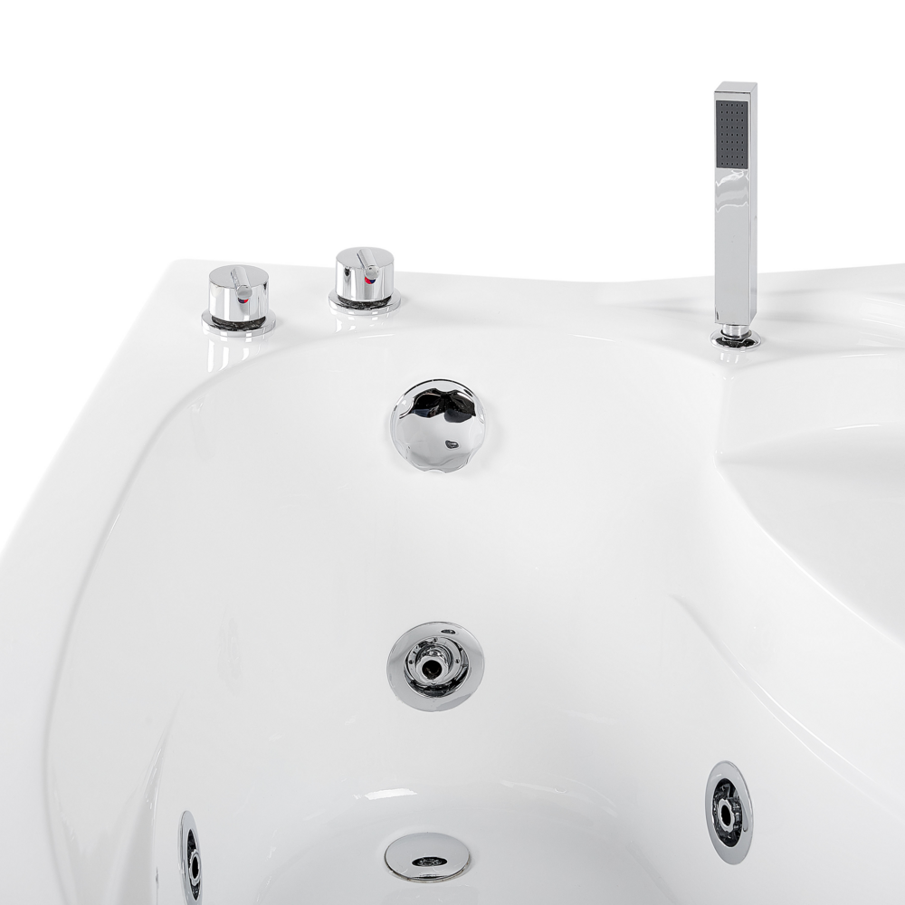 Vasca Idromassaggio ad Angolo versione destra in Acrilico Bianco con Luci LED Soffione Doccia Idromassaggio Poggiatesta