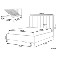 Letto in velluto grigio chiaro 160 x 200 cm con contenitore ottomana testiera imbottita gambe in metallo Nero