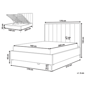 Letto in velluto grigio chiaro 160 x 200 cm con contenitore ottomana testiera imbottita gambe in metallo Nero