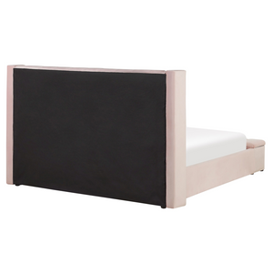 Letto velluto rosa pastello rete a doghe e cassapanca 160 x 200 cm