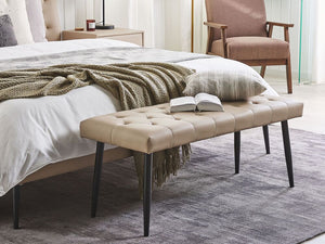 Panca per camera da letto Gambe in metallo con rivestimento abbottonato in ecopelle beige