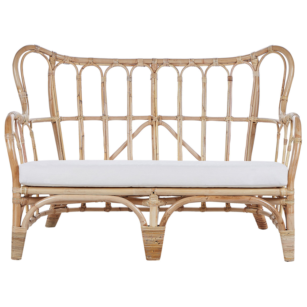 Set Divani Da Giardino Beige Rattan Naturale 2 Tavoli 2 Poltrone Divano Cuscini Per Interni Esterni Boho