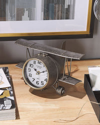 Orologio da Tavolo Forma Aeroplano Metallo Argento stile Vintage