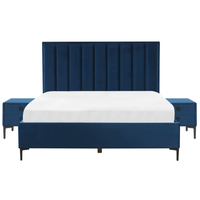 Set camera da letto Blue velluto 180 x 200 cm con contenitore 2 comodini imbottiti