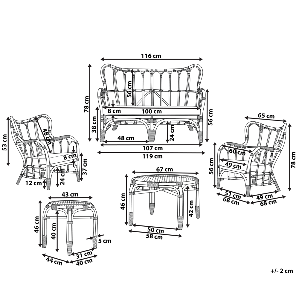 Set Divani Da Giardino Beige Rattan Naturale 2 Tavoli 2 Poltrone Divano Cuscini Per Interni Esterni Boho