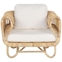 Poltrona Sedia in Rattan Naturale Beige con Cuscini in Cotone Vimini Boho Design
